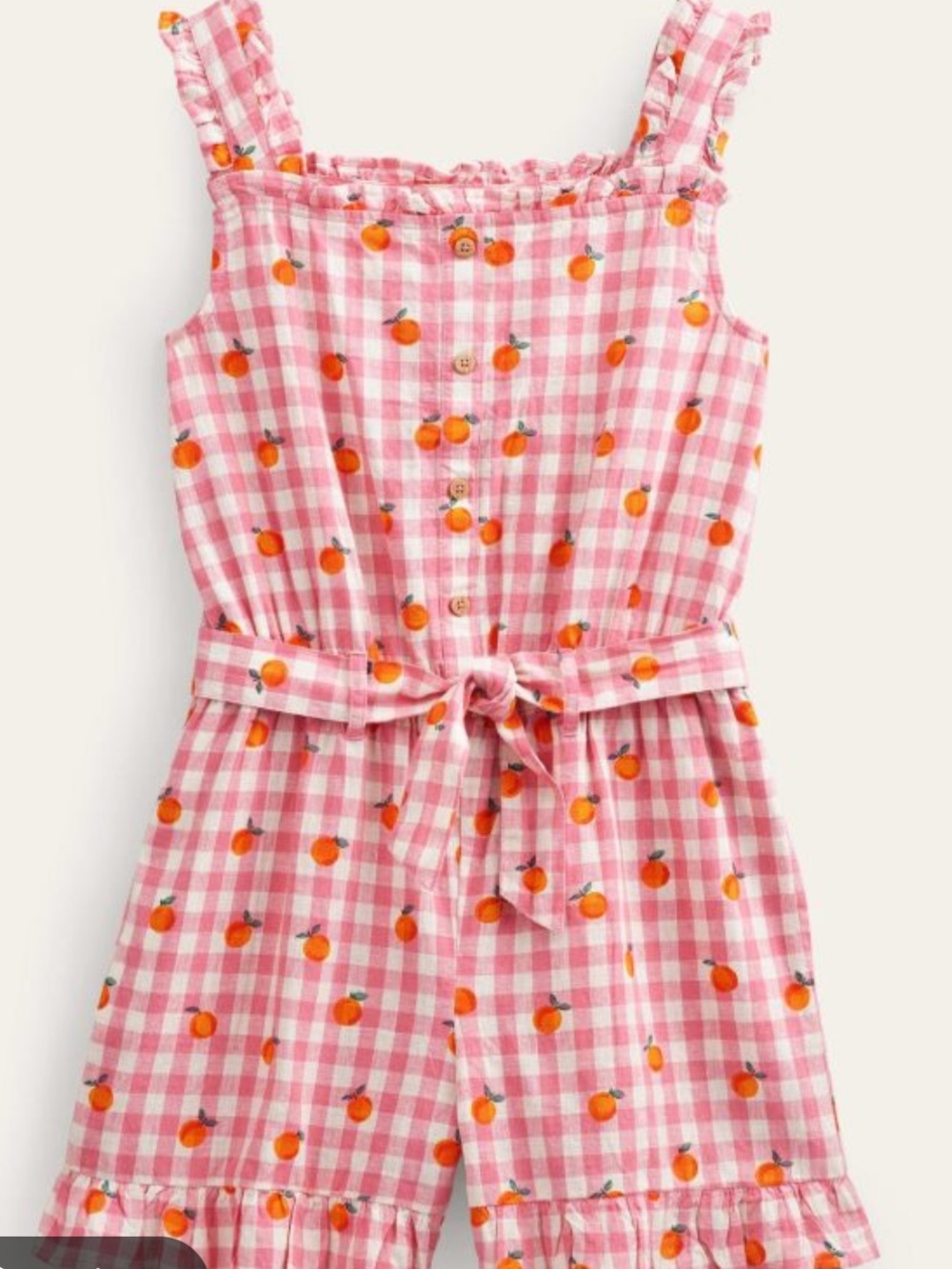 Mini Boden Summer Fruit Pink Gingham Romper 6-7